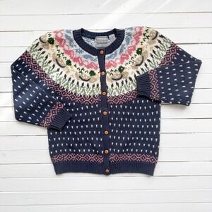 vtg Fair Isle cottagecore blue ducks cottagecore cardigan sweater size M